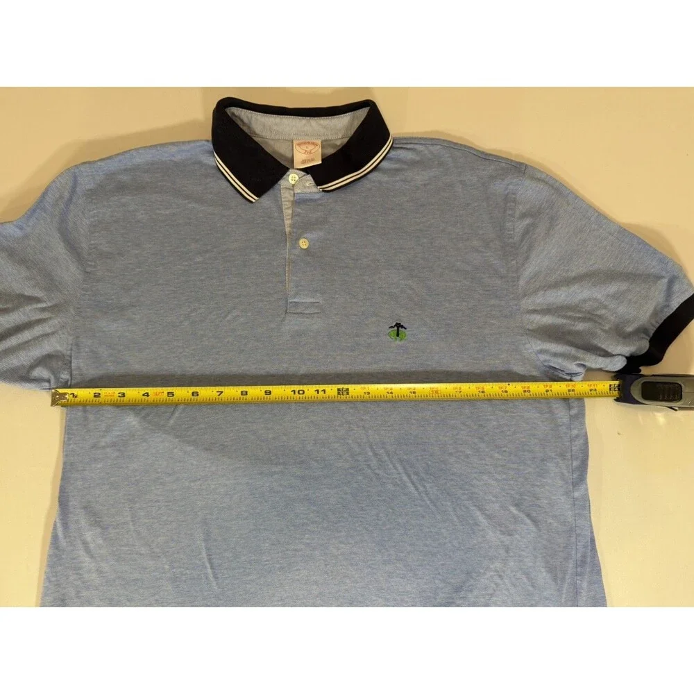 Brooks Brothers Men’s Polo Shirt Blue Stripe Black Collar Size L - Picture 5 of 12
